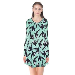 Orca Killer Whale Fish Long Sleeve V-neck Flare Dress by Pakjumat