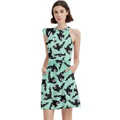 Orca Killer Whale Fish Cocktail Party Halter Sleeveless Dress With Pockets