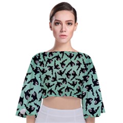 Orca Killer Whale Fish Tie Back Butterfly Sleeve Chiffon Top by Pakjumat