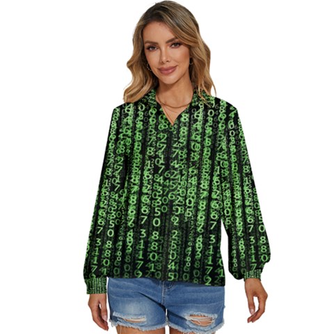 Matrix Technology Tech Data Digital Network Women s Long Sleeve Button Up Shirt by Pakjumat