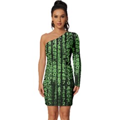 Matrix Technology Tech Data Digital Network Long Sleeve One Shoulder Mini Dress by Pakjumat