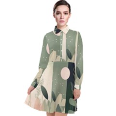 Spring Floral Plants Foliage Minimal Minimalist Long Sleeve Chiffon Shirt Dress by Pakjumat