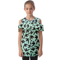 Orca Killer Whale Fish Fold Over Open Sleeve Top by Pakjumat