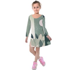 Spring Floral Plants Foliage Minimal Minimalist Kids  Long Sleeve Velvet Dress by Pakjumat