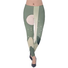 Spring Floral Plants Foliage Minimal Minimalist Velvet Leggings by Pakjumat