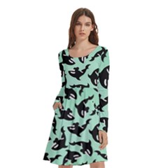 Orca Killer Whale Fish Long Sleeve Knee Length Skater Dress With Pockets