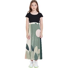 Spring Floral Plants Foliage Minimal Minimalist Kids  Flared Maxi Skirt by Pakjumat