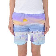 Vector Winter Landscape Sunset Evening Snow Women s Basketball Shorts by Pakjumat