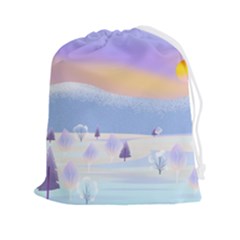 Vector Winter Landscape Sunset Evening Snow Drawstring Pouch (2xl) by Pakjumat