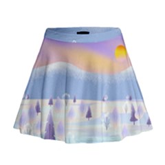 Vector Winter Landscape Sunset Evening Snow Mini Flare Skirt by Pakjumat