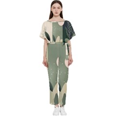 Spring Floral Plants Foliage Minimal Minimalist Batwing Lightweight Chiffon Jumpsuit by Pakjumat