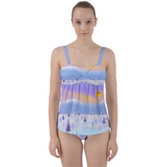 Vector Winter Landscape Sunset Evening Snow Twist Front Tankini Set by Pakjumat