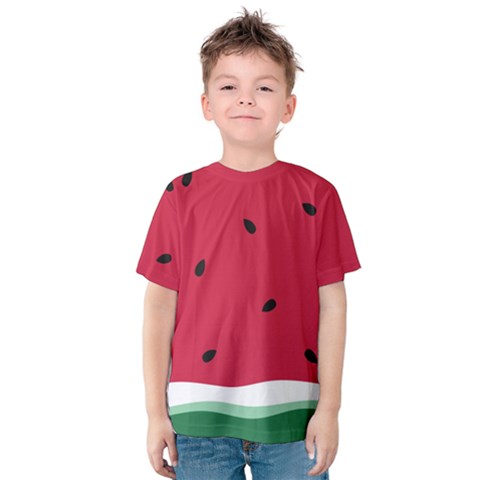 Minimalist Summer Watermelon Wallpaper Kids  Cotton T-shirt by Pakjumat