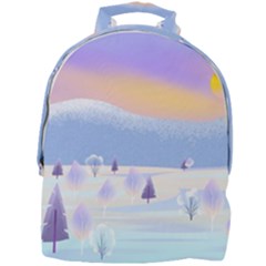 Vector Winter Landscape Sunset Evening Snow Mini Full Print Backpack by Pakjumat