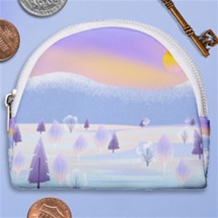 Vector Winter Landscape Sunset Evening Snow Horseshoe Style Canvas Pouch by Pakjumat