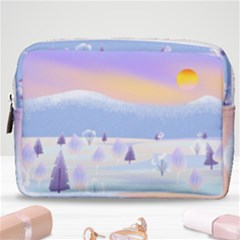 Vector Winter Landscape Sunset Evening Snow Make Up Pouch (medium) by Pakjumat