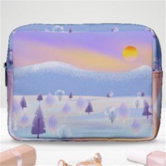 Vector Winter Landscape Sunset Evening Snow Make Up Pouch (large) by Pakjumat