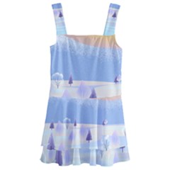 Vector Winter Landscape Sunset Evening Snow Kids  Layered Skirt Swimsuit by Pakjumat