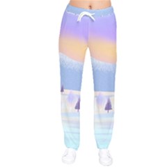 Vector Winter Landscape Sunset Evening Snow Women Velvet Drawstring Pants by Pakjumat