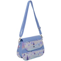 Vector Winter Landscape Sunset Evening Snow Saddle Handbag by Pakjumat