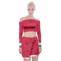 Minimalist Summer Watermelon Wallpaper Off Shoulder Top With Mini Skirt Set by Pakjumat