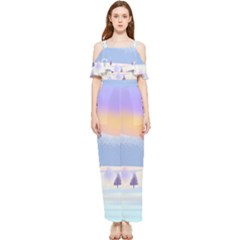 Vector Winter Landscape Sunset Evening Snow Draped Sleeveless Chiffon Jumpsuit by Pakjumat