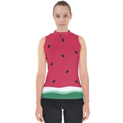 Minimalist Summer Watermelon Wallpaper Mock Neck Shell Top by Pakjumat