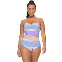 Vector Winter Landscape Sunset Evening Snow Retro Full Coverage Swimsuit