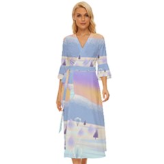 Vector Winter Landscape Sunset Evening Snow Midsummer Wrap Dress