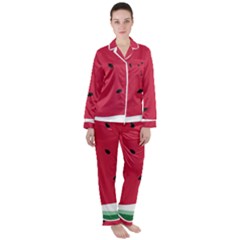 Minimalist Summer Watermelon Wallpaper Women s Long Sleeve Satin Pajamas Set	 by Pakjumat