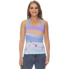 Vector Winter Landscape Sunset Evening Snow Basic Halter Top by Pakjumat