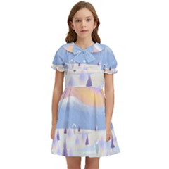 Vector Winter Landscape Sunset Evening Snow Kids  Bow Tie Puff Sleeve Dress