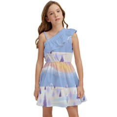 Vector Winter Landscape Sunset Evening Snow Kids  One Shoulder Party Dress