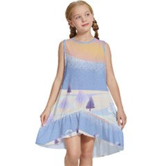 Vector Winter Landscape Sunset Evening Snow Kids  Frill Swing Dress