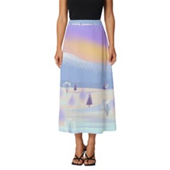 Vector Winter Landscape Sunset Evening Snow Classic Midi Chiffon Skirt by Pakjumat