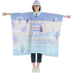 Vector Winter Landscape Sunset Evening Snow Women s Hooded Rain Ponchos