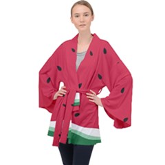 Minimalist Summer Watermelon Wallpaper Long Sleeve Velvet Kimono  by Pakjumat