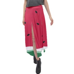 Minimalist Summer Watermelon Wallpaper Velour Split Maxi Skirt by Pakjumat