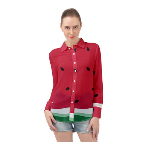 Minimalist Summer Watermelon Wallpaper Long Sleeve Chiffon Shirt by Pakjumat