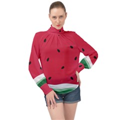 Minimalist Summer Watermelon Wallpaper High Neck Long Sleeve Chiffon Top by Pakjumat