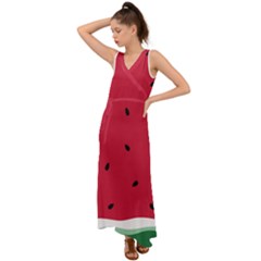 Minimalist Summer Watermelon Wallpaper V-neck Chiffon Maxi Dress by Pakjumat