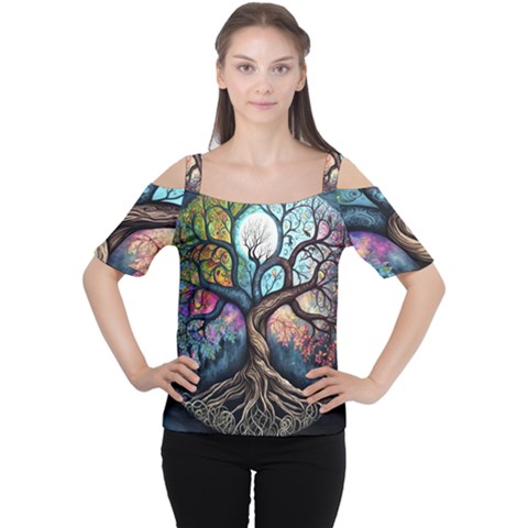 Tree Colourful Cutout Shoulder T-shirt by Pakjumat