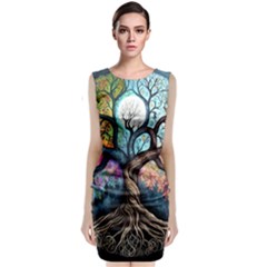 Tree Colourful Sleeveless Velvet Midi Dress