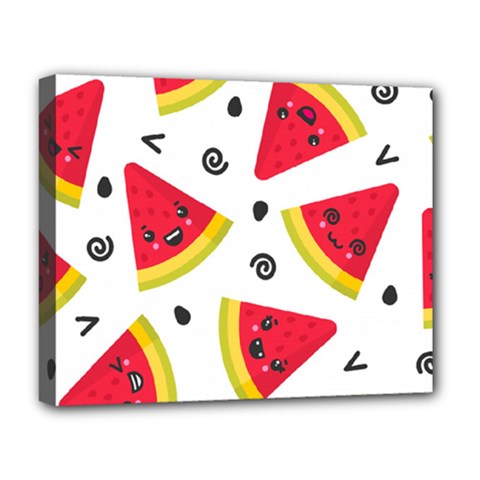 Cute Smiling Watermelon Seamless Pattern White Background Deluxe Canvas 20  X 16  (stretched) by Pakjumat