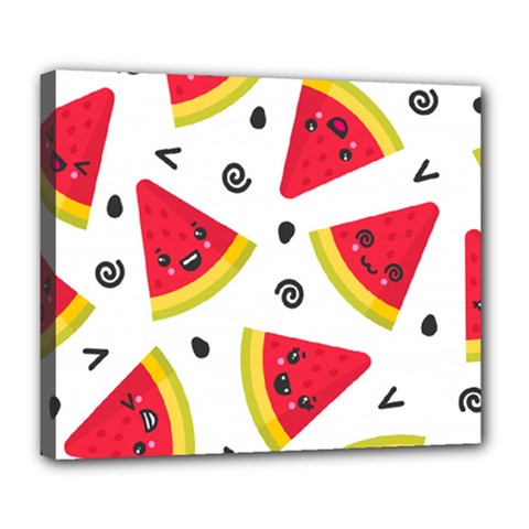 Cute Smiling Watermelon Seamless Pattern White Background Deluxe Canvas 24  X 20  (stretched) by Pakjumat