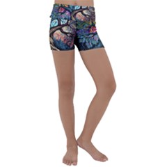 Tree Colourful Kids  Lightweight Velour Yoga Shorts by Pakjumat