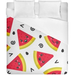 Cute Smiling Watermelon Seamless Pattern White Background Duvet Cover (california King Size) by Pakjumat