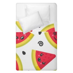 Cute Smiling Watermelon Seamless Pattern White Background Duvet Cover Double Side (single Size) by Pakjumat