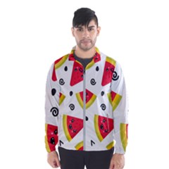 Cute Smiling Watermelon Seamless Pattern White Background Men s Windbreaker