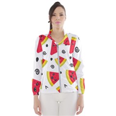 Cute Smiling Watermelon Seamless Pattern White Background Women s Windbreaker